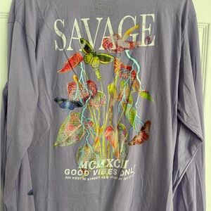Savage Long Sleeve Graphic Tee - Purple